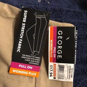 Pull on stretch fabric pants.